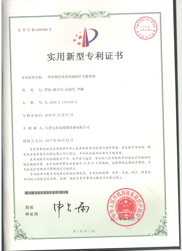 06.20170922.一种有倾斜角度的钢制片头散热器--实用新型专利_01